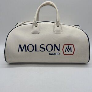 Vintage Molson Award White Leather Travel Duffel Bag - Canadian Made